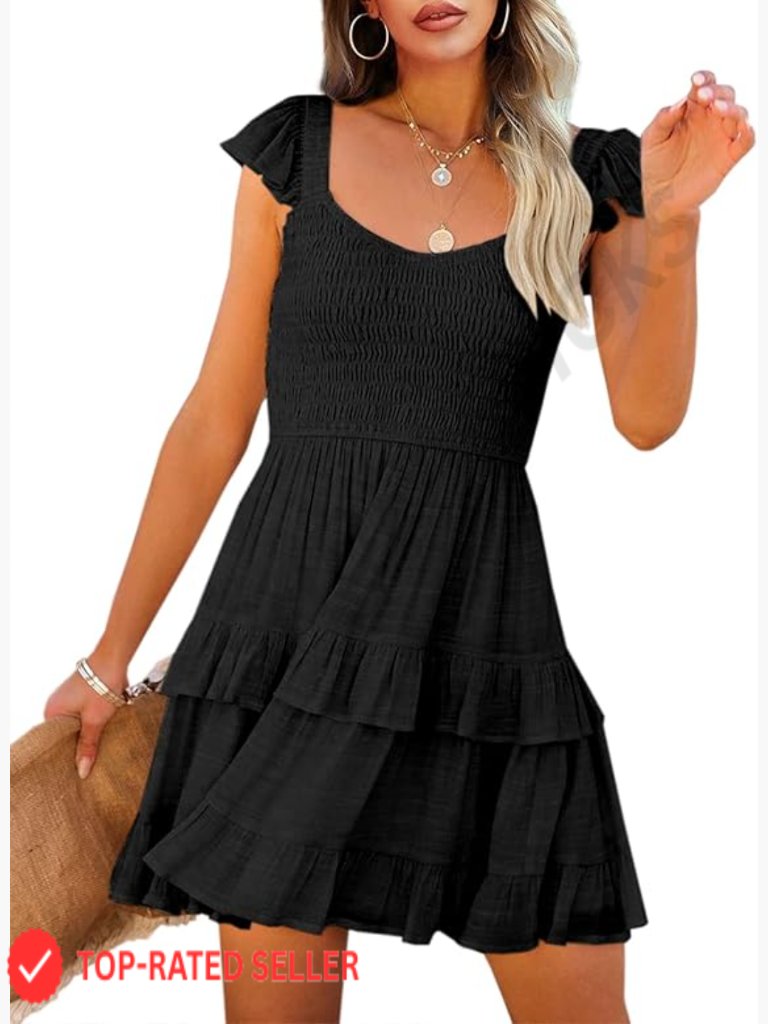 Ruffle Sleeve Mini Dress Flowy A-Line Empire Waist Summer Party